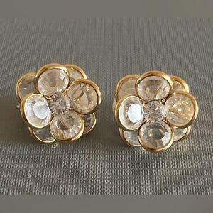 Vintage Swarovski Savvy Collection Gold Tone Clear Crystal Clip-On Earrings